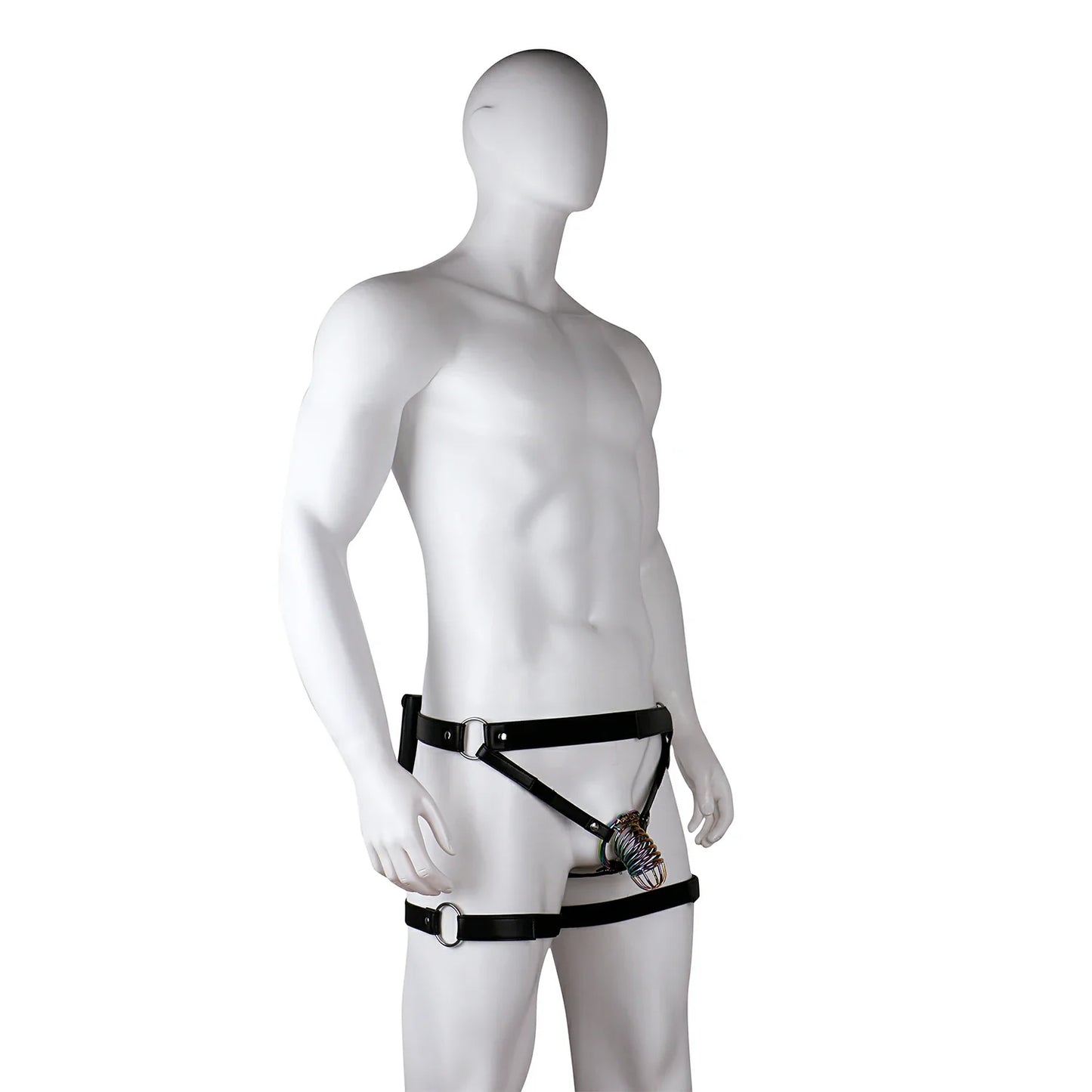 Electro-Pulse Flat Chastity Cage with Leather Belt