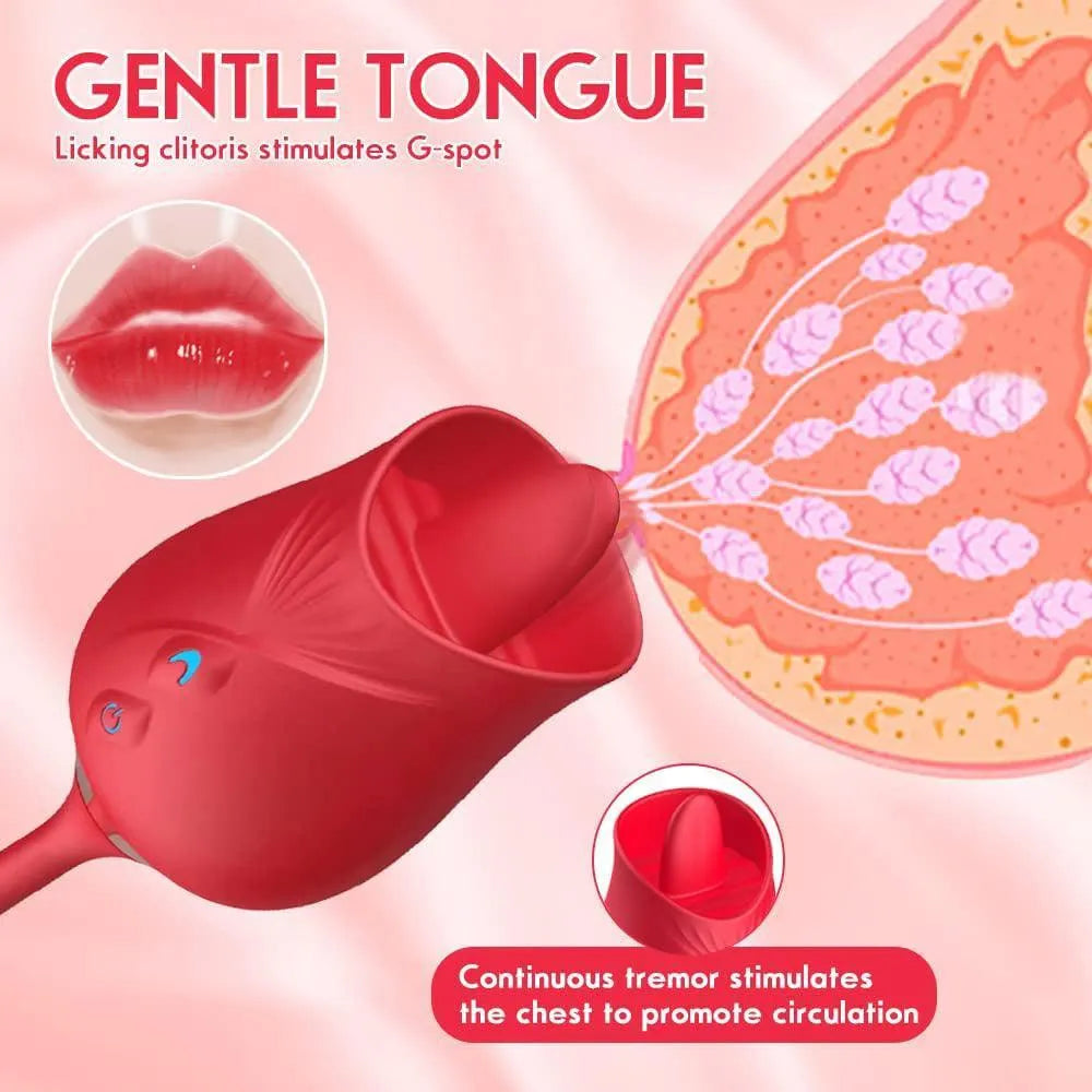 Rose Toy 3-in-1 Licking Clit With Thrusting Egg Vibrator