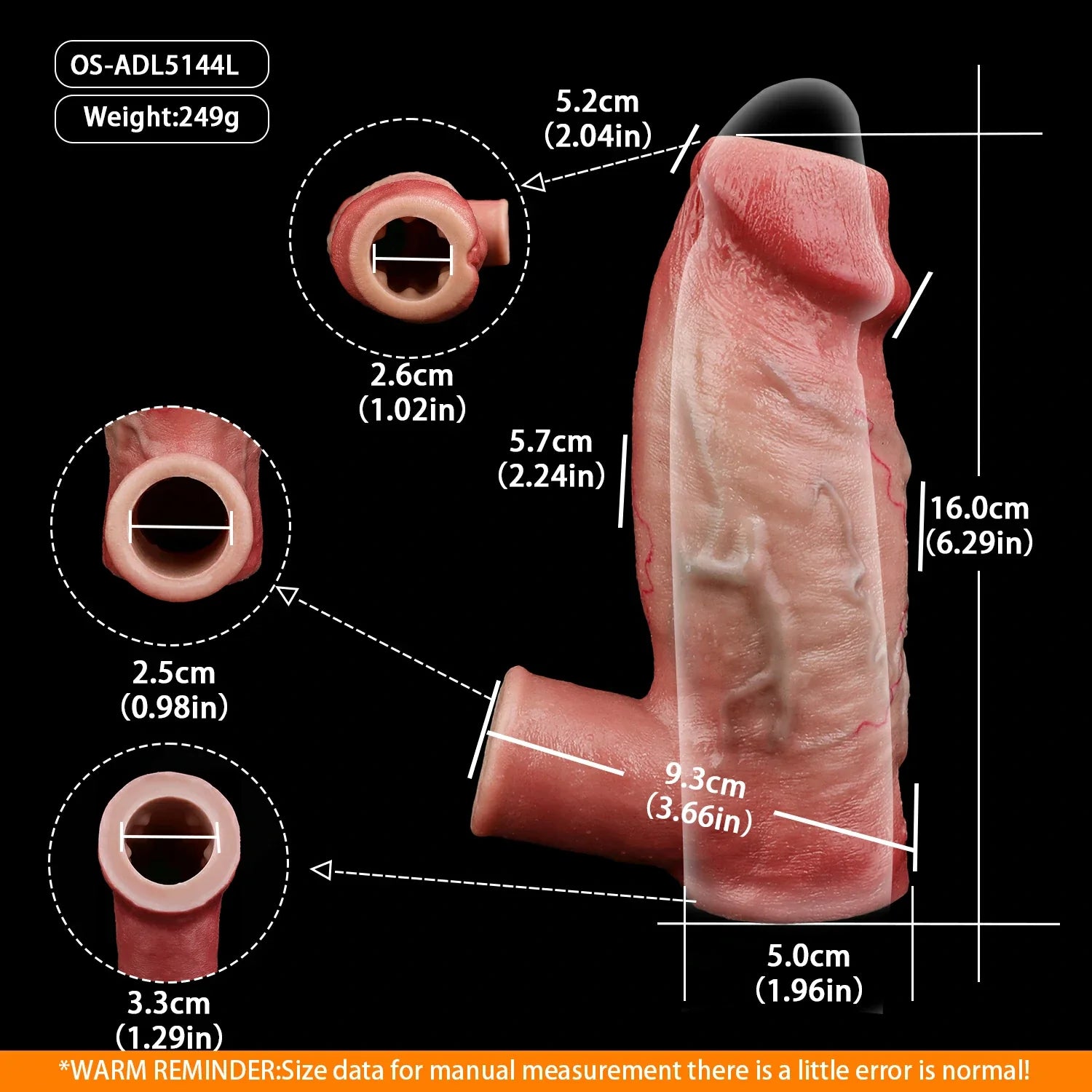Skin-Soft Realistic Penile Extender Sleeve - 5 Design Options in Long & Short