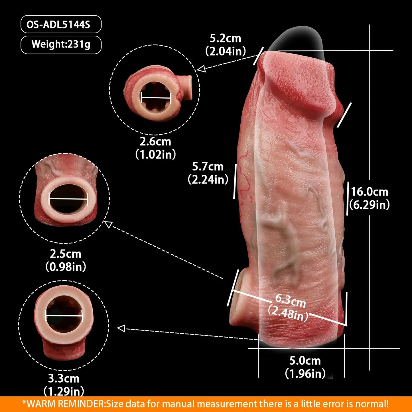 Skin-Soft Realistic Penile Extender Sleeve - 5 Design Options in Long & Short