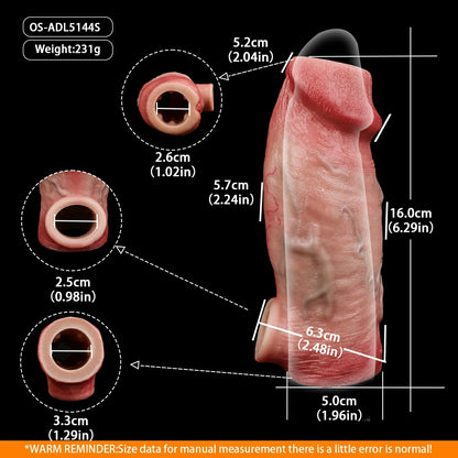 Skin-Soft Realistic Penile Extender Sleeve - 5 Design Options in Long & Short