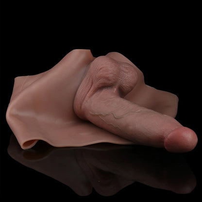 One-Piece Platinum Silicone Hollow Dildo Briefs with Testicles