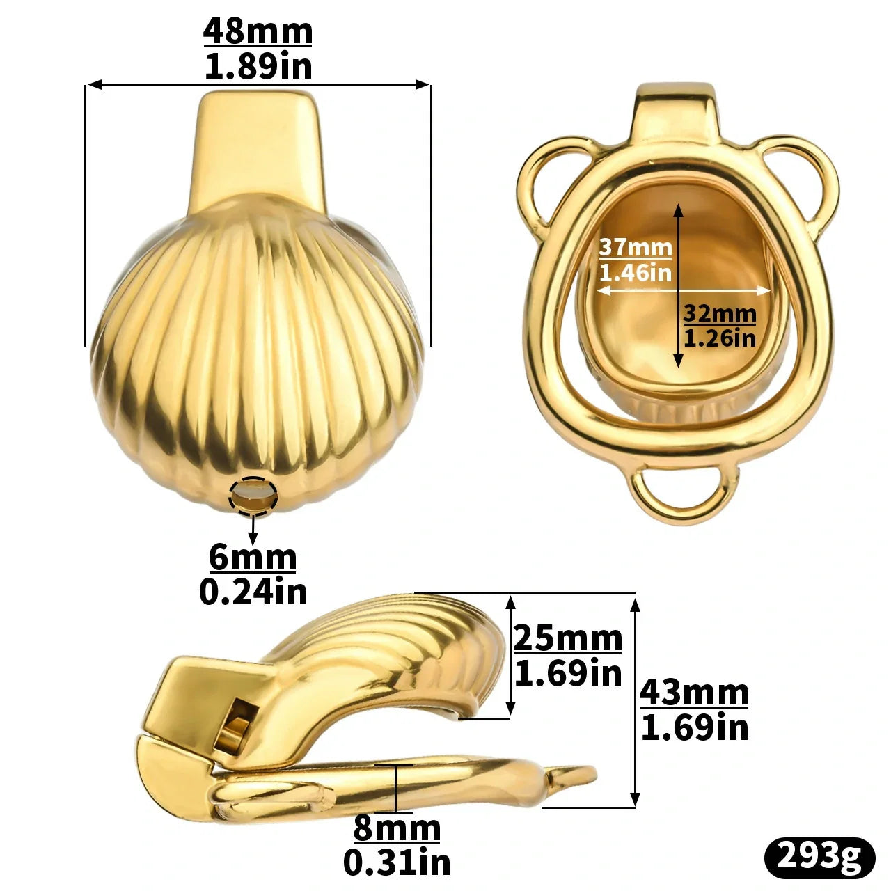 FRRK Metal Seashell Shape Chastity Lock (Optional Ring Sizes)