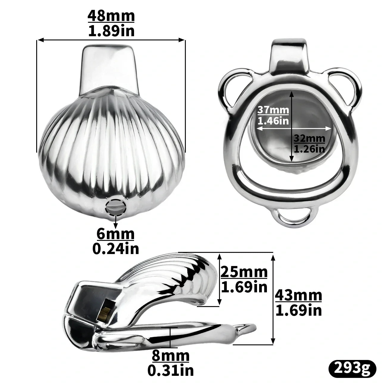 FRRK Metal Seashell Shape Chastity Lock (Optional Ring Sizes)
