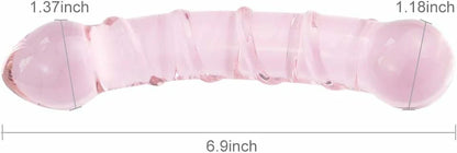 Pink Ribbed Dildo Crystal Glass Double-Ended 6.9 Inch
