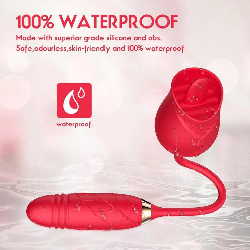 Rose Toy 3-in-1 Licking Clit With Thrusting Egg Vibrator