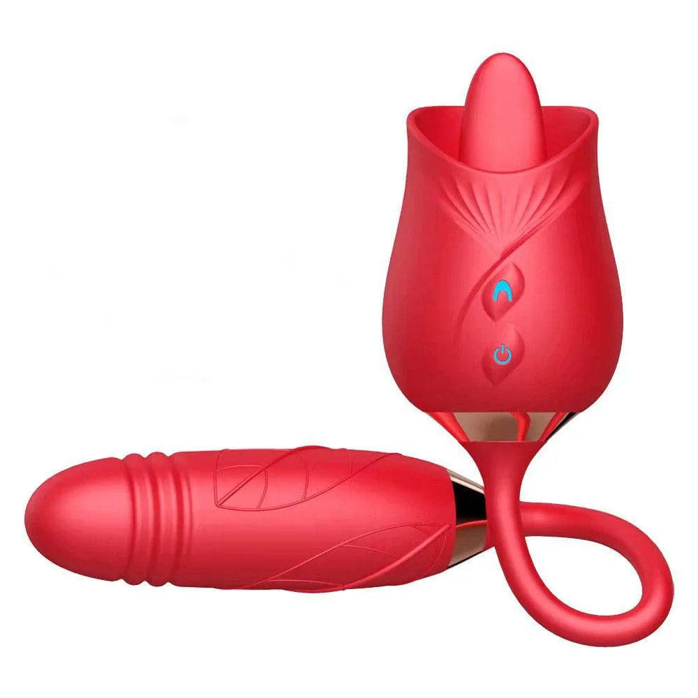Rose Toy 3-in-1 Licking Clit With Thrusting Egg Vibrator