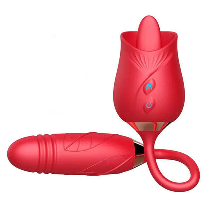Rose Toy 3-in-1 Licking Clit With Thrusting Egg Vibrator