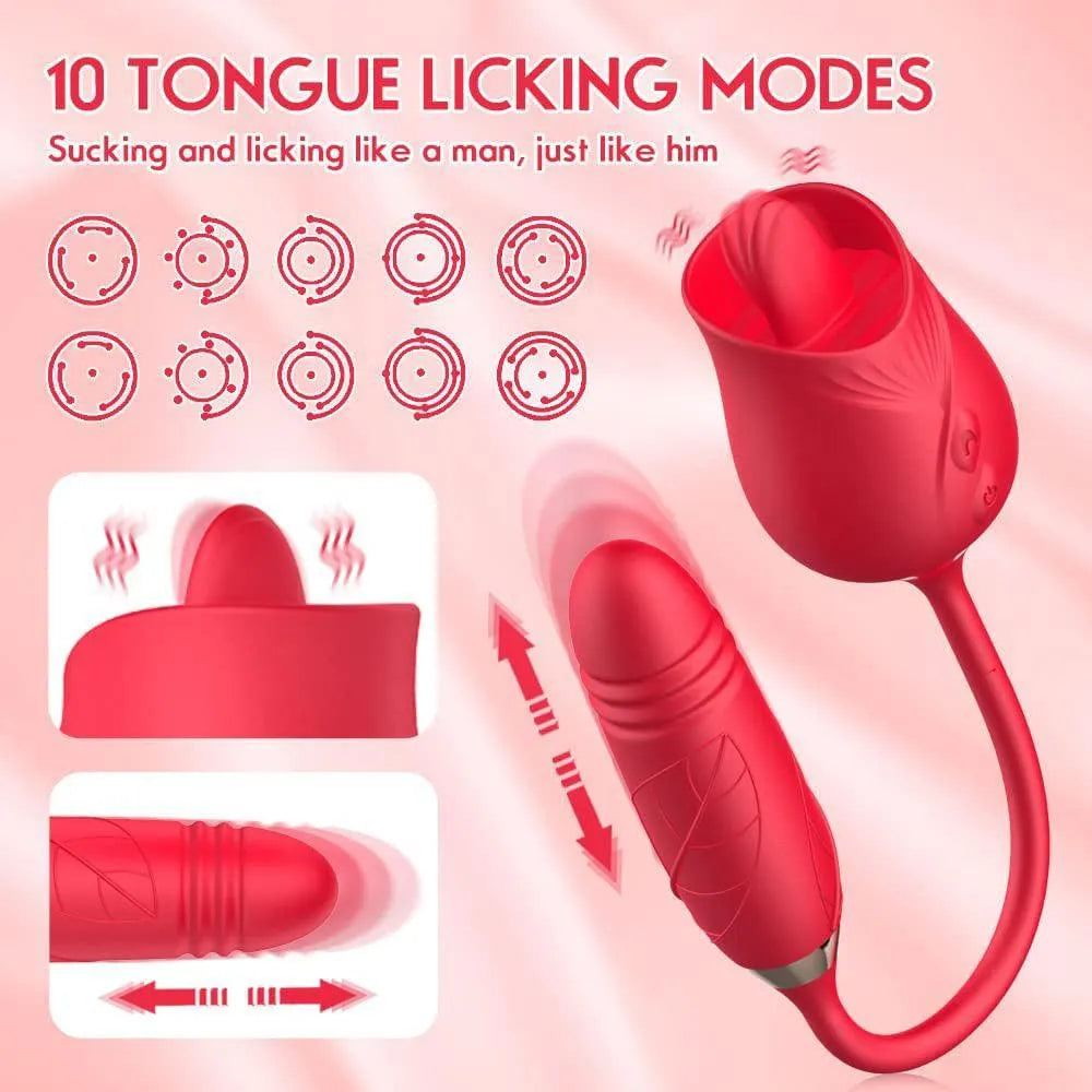 Rose Toy 3-in-1 Licking Clit With Thrusting Egg Vibrator