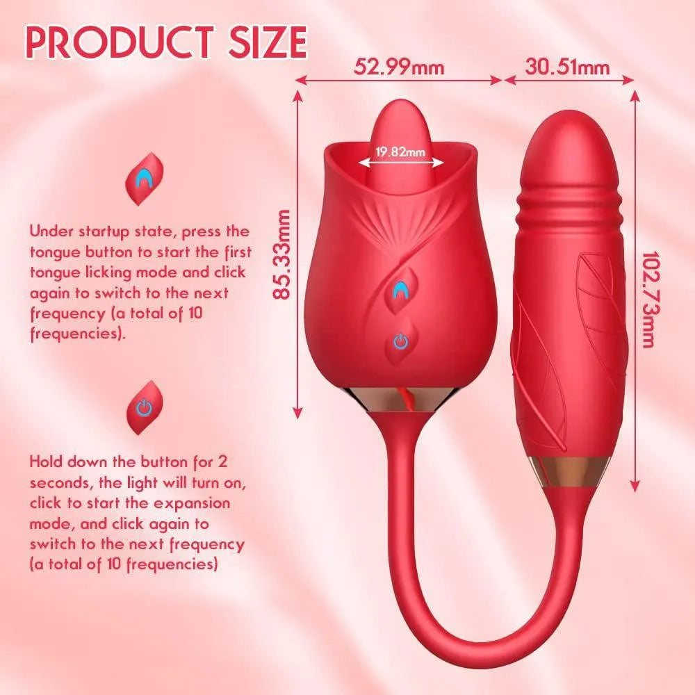 Rose Toy 3-in-1 Licking Clit With Thrusting Egg Vibrator
