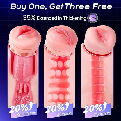 Realistic Male Blowjob Stroker with APP Control and 3 Interchangeable Channels
