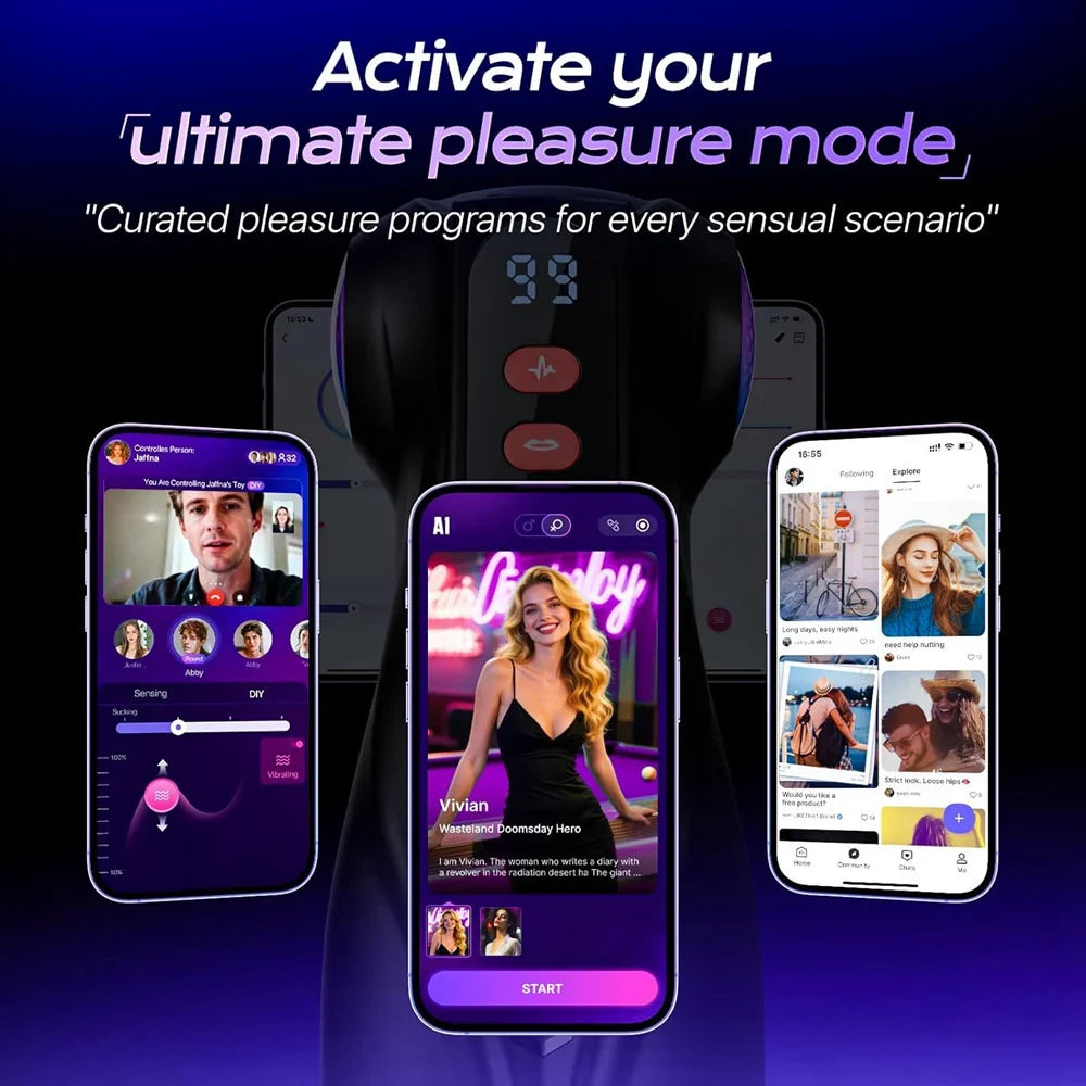 Realistic Male Blowjob Stroker with APP Control and 3 Interchangeable Channels