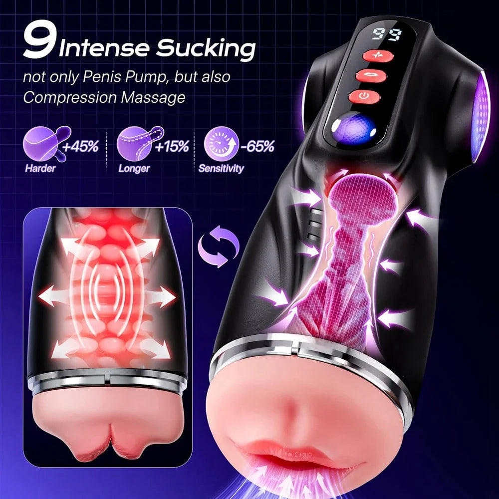 Realistic Male Blowjob Stroker with APP Control and 3 Interchangeable Channels