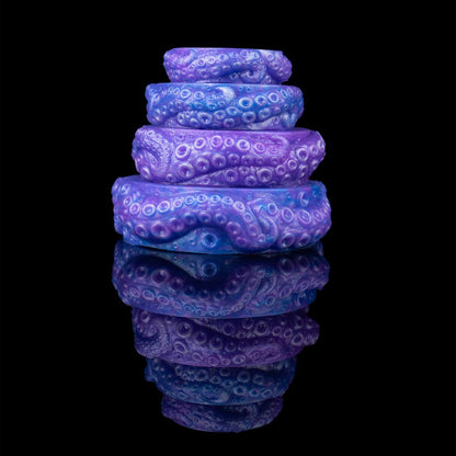 Tentacle Cock Ring Set – Premium Platinum Silicone | 4 Sizes | Deep Blue Dark Series
