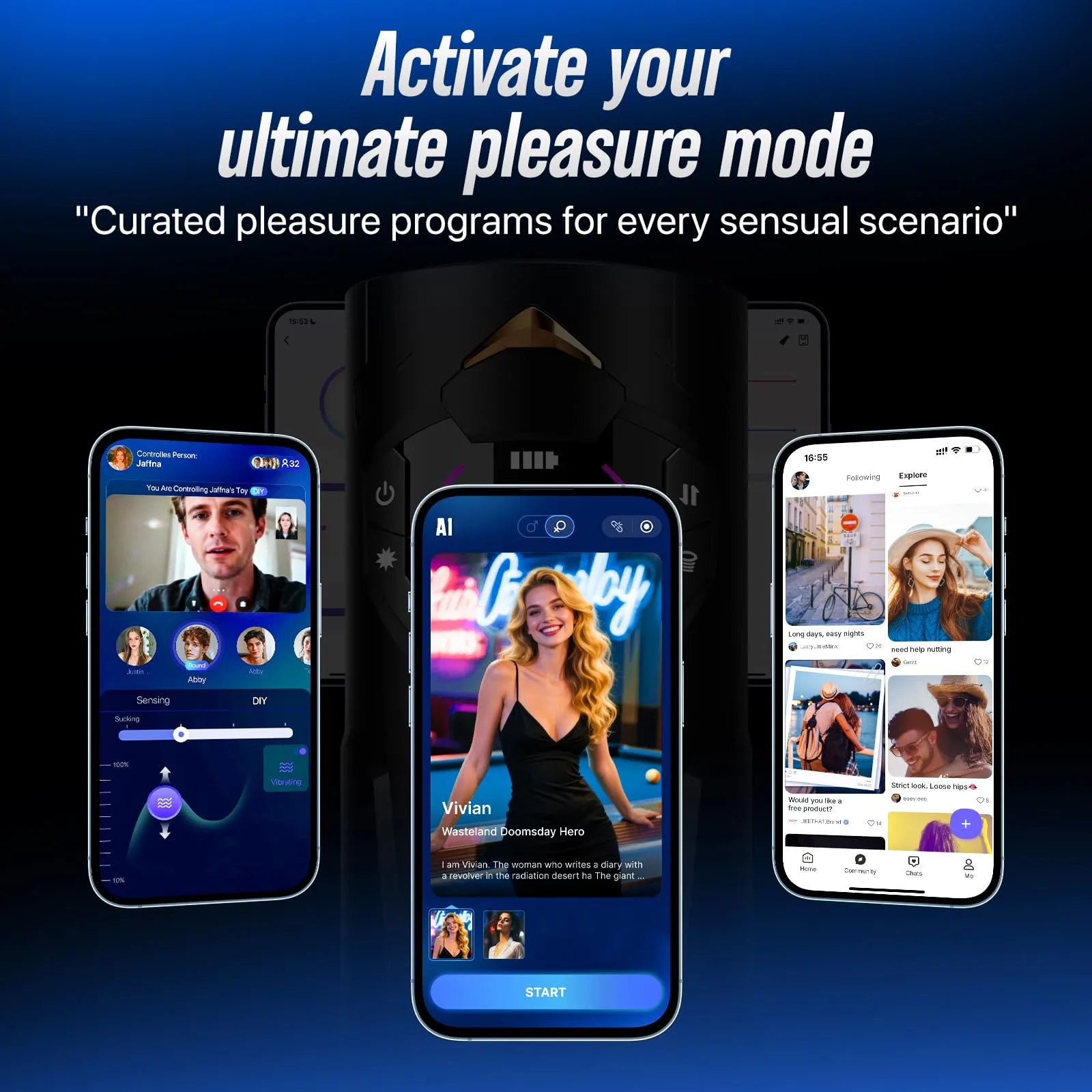 XT4 Hands Free Masturbator Squeeze Sucking Thrusting Vibrating App Interaction