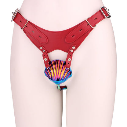 The Rainbow Shell Chastity Set (Red Harness Edition)