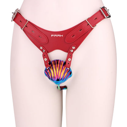 The Rainbow Shell Chastity Set (Red Harness Edition)