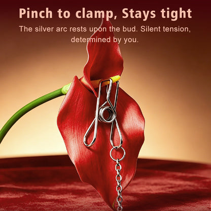 Drape Chain Collar Nipple Clamps with Heart Pendant — BDSM Bondage Nipple Stimulator Set