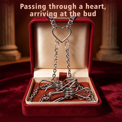 Drape Chain Collar Nipple Clamps with Heart Pendant — BDSM Bondage Nipple Stimulator Set