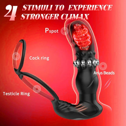 App-Controlled Thrusting Prostate Massager with Dual Cock Ring