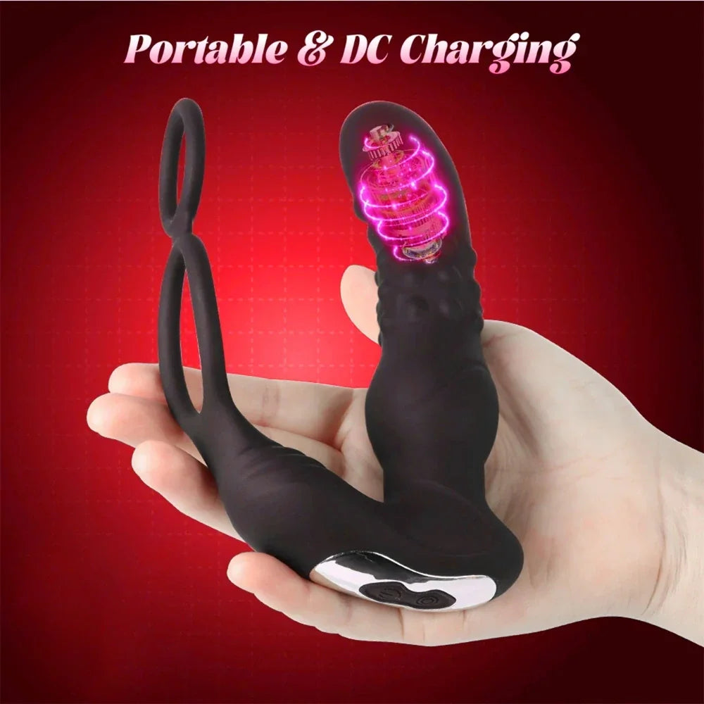 App-Controlled Thrusting Prostate Massager with Dual Cock Ring