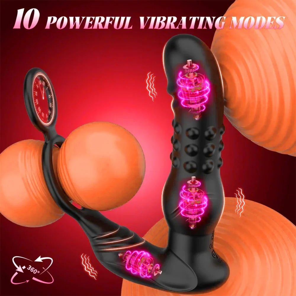 App-Controlled Thrusting Prostate Massager with Dual Cock Ring