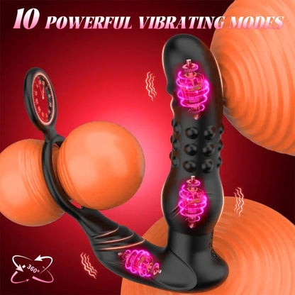 App-Controlled Thrusting Prostate Massager with Dual Cock Ring
