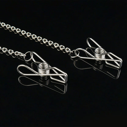 Drape Chain Leather Collar Nipple Clamps Set — BDSM Bondage Nipple Stimulator with Heart Chain