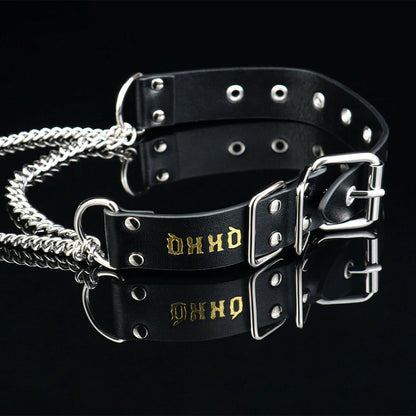 Drape Chain Leather Collar Nipple Clamps Set — BDSM Bondage Nipple Stimulator with Heart Chain
